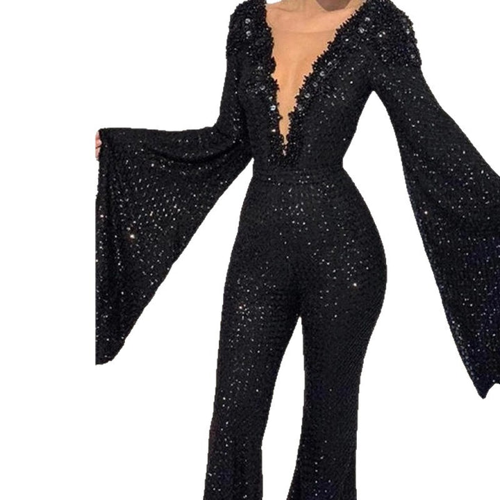 Damen Glamouröses Jumpsuit mit schimmernden Pailletten und weiten Ärmeln Drune
