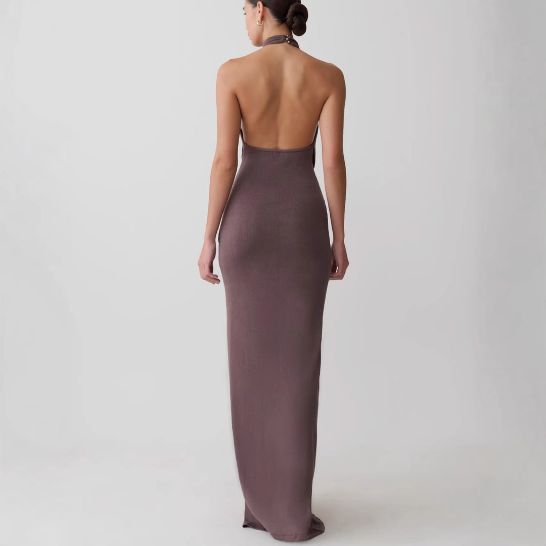 Damen Elegantes knöchellanges Wickelkleid mit tiefem Schlitz Drune