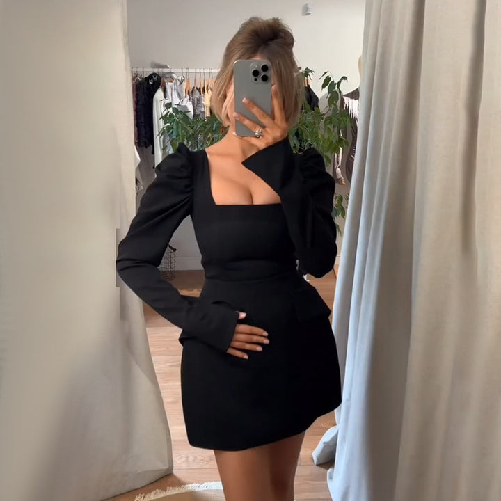 Damen elegantes Minikleid mit Puffärmeln und tailliertem Schnitt Drune