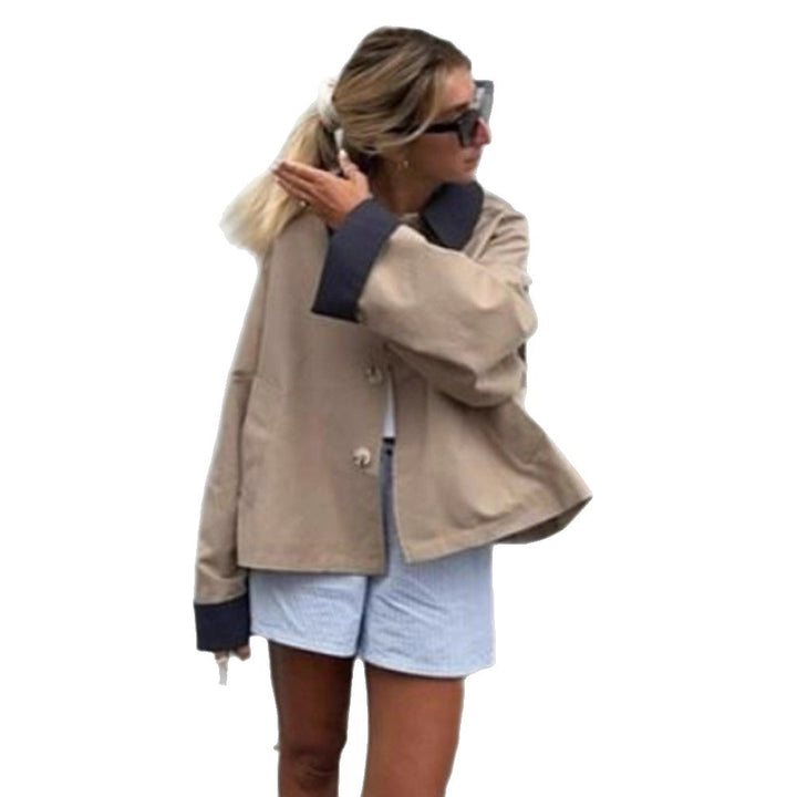 Damen lässige Oversized-Jacke mit kontrastierendem Kragen Drune