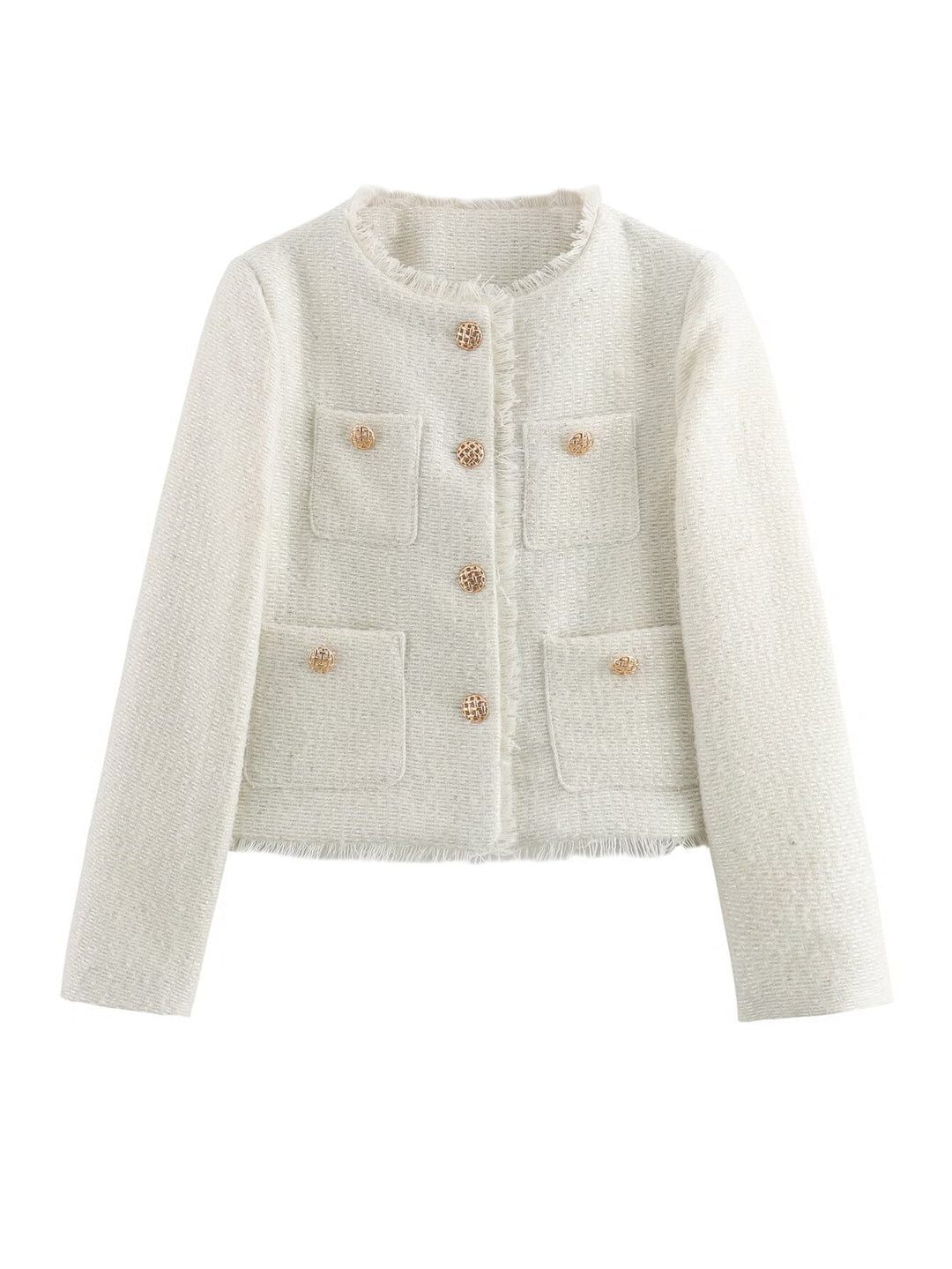 Damen elegante Tweed-Jacke mit Fransen und dekorativen Knöpfen Drune