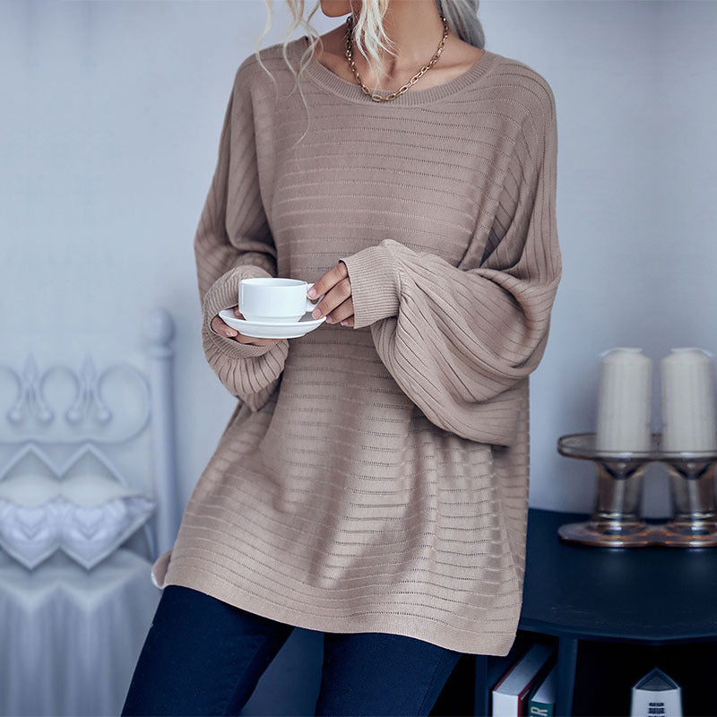 Damen lässiger Strickpullover mit modernem Rippenmuster und weitem Schnitt Drune