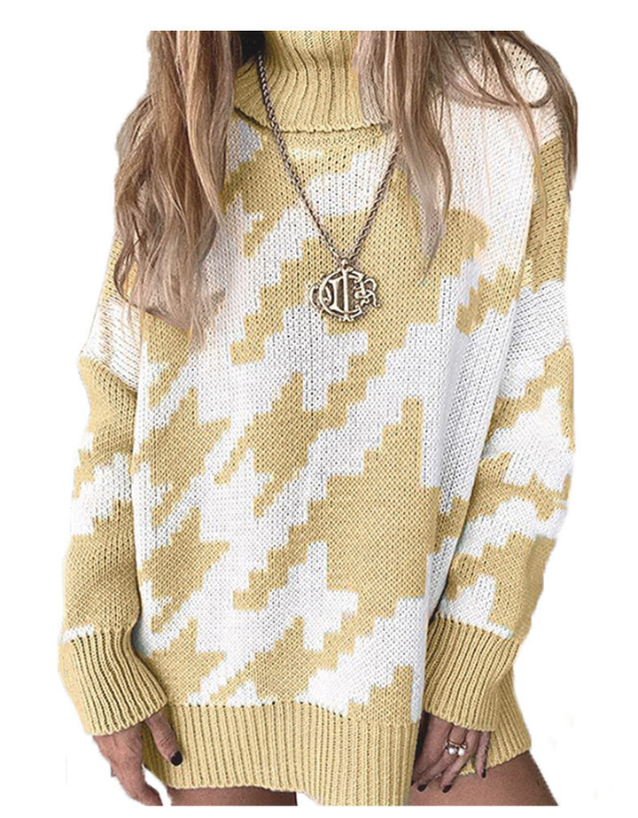 Damen Strickpullover mit hohem Kragen und modernem Zickzack-Muster Drune