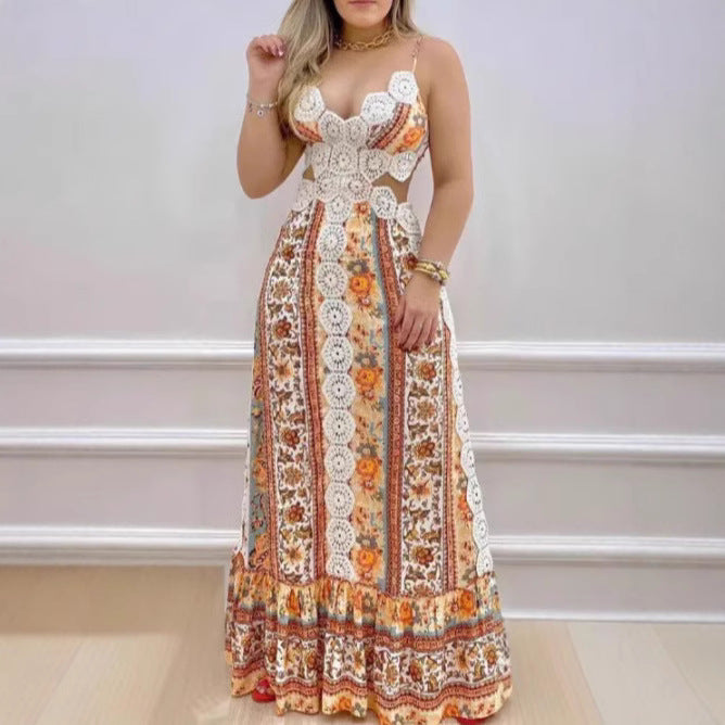 Damen Maxikleid mit anatomischem Schnitt und filigranem Häkelmuster Drune