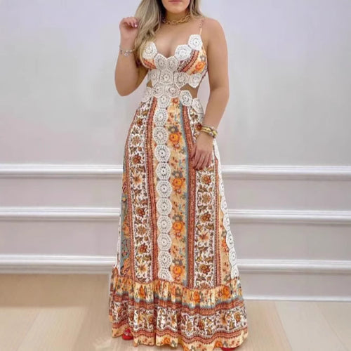Damen Maxikleid mit anatomischem Schnitt und filigranem Häkelmuster Drune