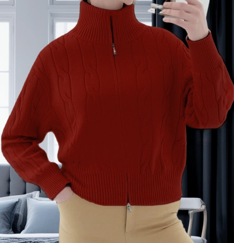 Damen Strickpullover mit hohem Kragen und Reißverschluss Drune
