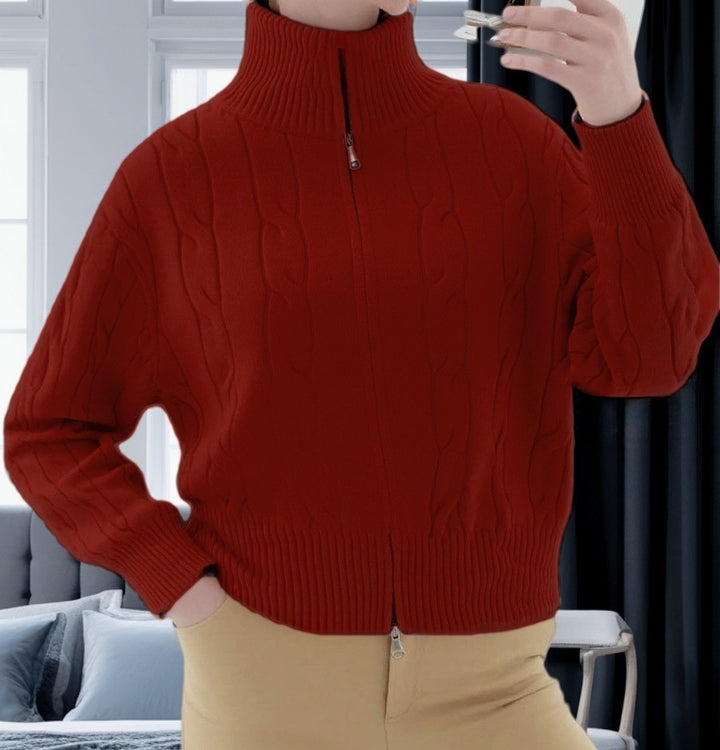 Damen Strickpullover mit hohem Kragen und Reißverschluss Drune