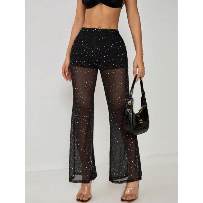 Damen Elegante transparente Palazzo-Hose mit funkelnden Akzenten Drune