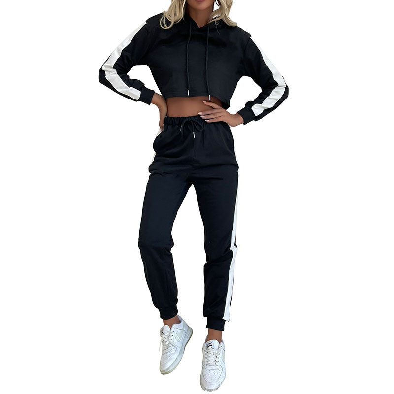 Damen sportliches Zweiteiler Set mit cropped Hoodie und elastischen Jogginghosen Drune
