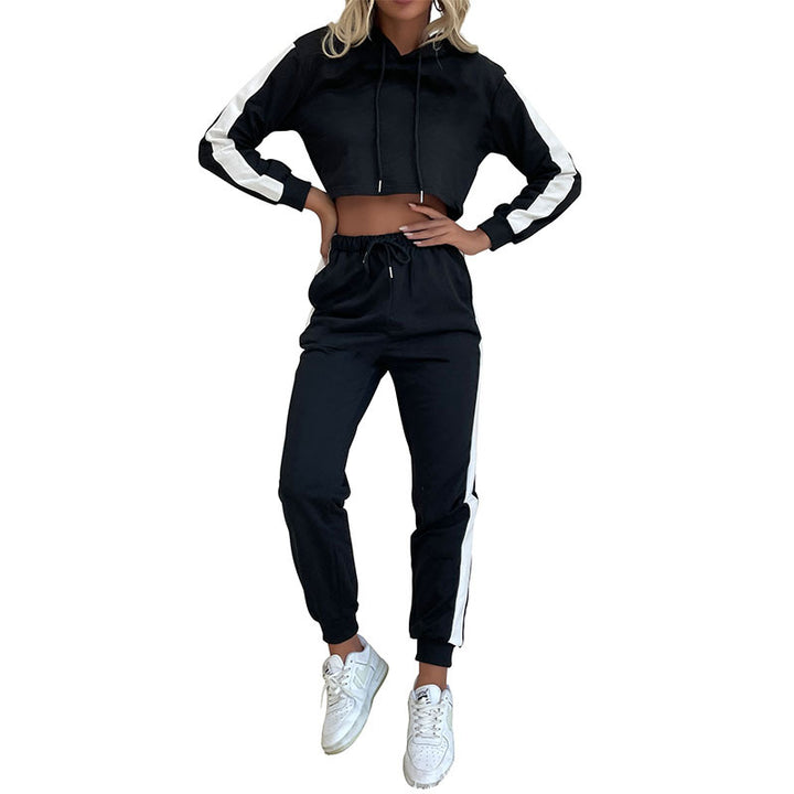 Damen sportliches Zweiteiler Set mit cropped Hoodie und elastischen Jogginghosen Drune