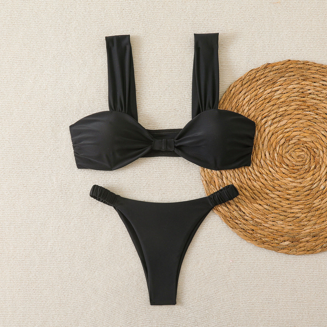 Damen Bandeau-Bikini mit breiten Trägern und dekorativem Schleifenelement Drune