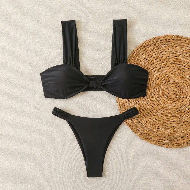 Damen Bandeau-Bikini mit breiten Trägern und dekorativem Schleifenelement Drune