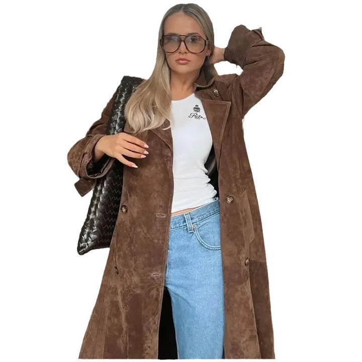 Damen Elegante und zeitlose Suede-Trenchcoat Drune