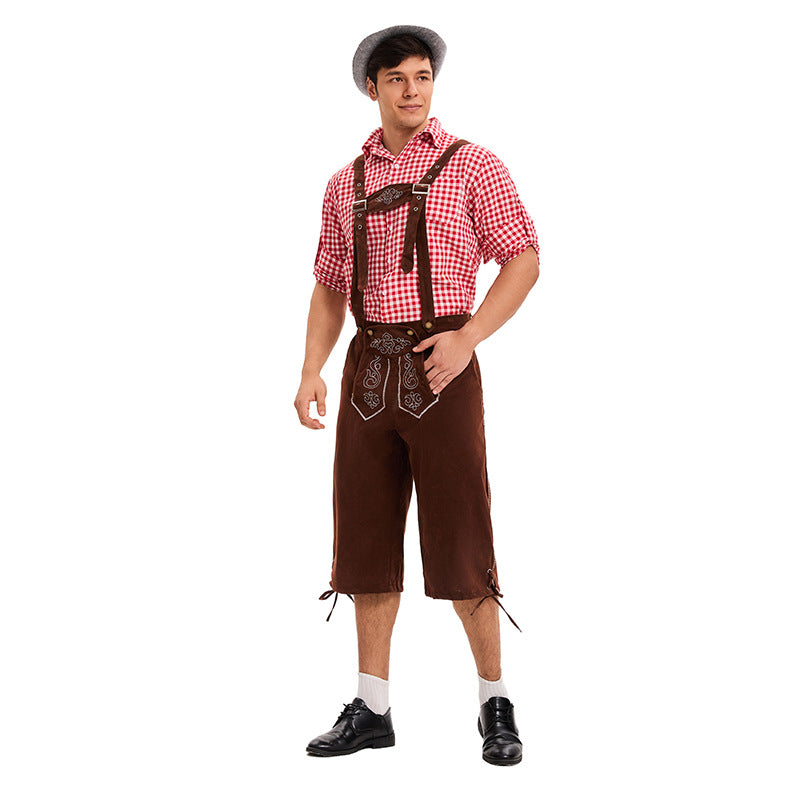 Herren nan traditionelle Trachtenlederhose mit verstellbaren Trägern und stickierter Vorderpasse Drune