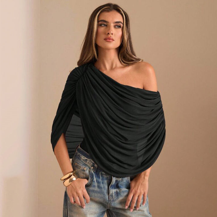 Damen Einseitiger Chiffon-Bodysuit mit Drapierungen Drune