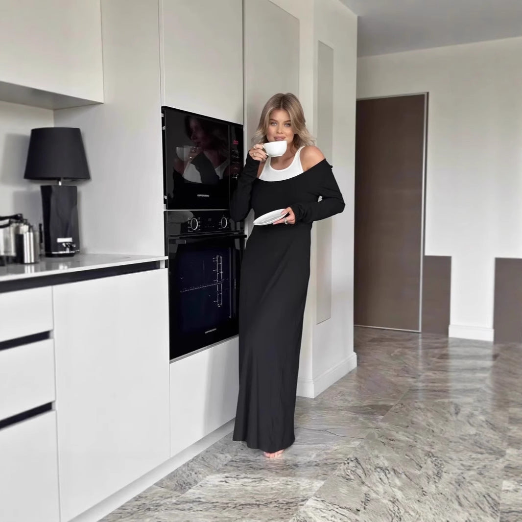 Damen Modisches Maxikleid mit schulterfreiem Design Drune