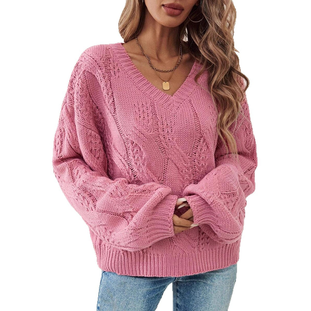 Damen Grobstrickpullover mit modischem V-Ausschnitt und strukturiertem Design Drune