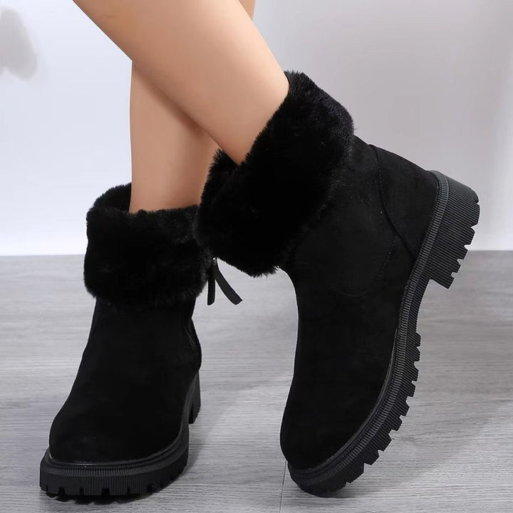 Damen  gefütterte Ankle-Boots mit vollem Fellkragen, robust profiliertem Laufsohle und seitlichem Reißverschluss Drune