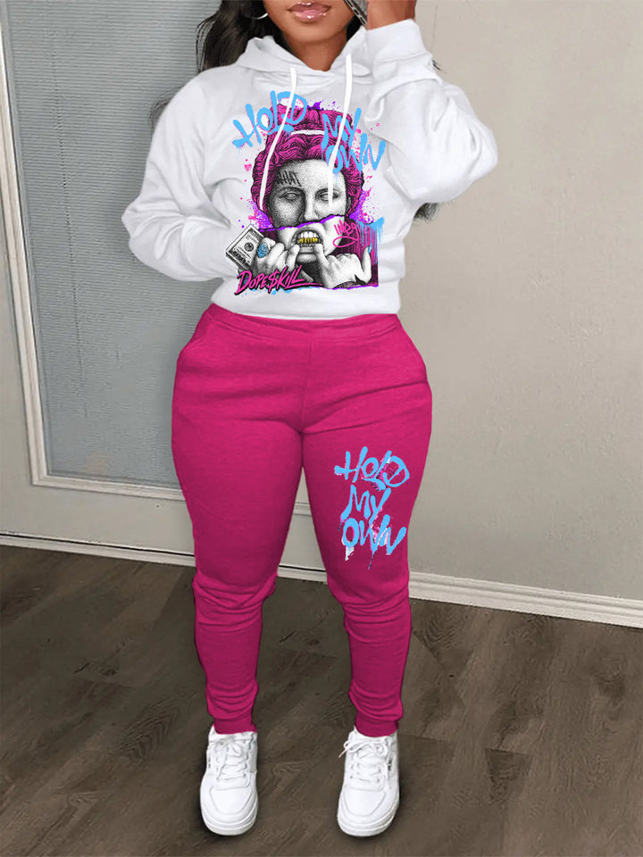 Damen Kapuzenpullover und Jogginghose Set mit kreativem Grafikdesign Drune
