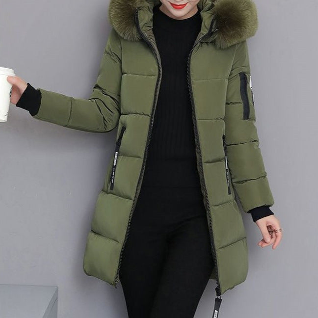 Damen Langärmeliges Steppjacke mit abnehmbarem Kunstfellkragen Drune