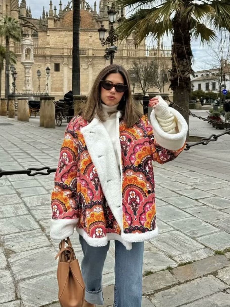 Damen gesteppte Übergangsjacke mit floralem Muster und kuscheligem Fleece Drune