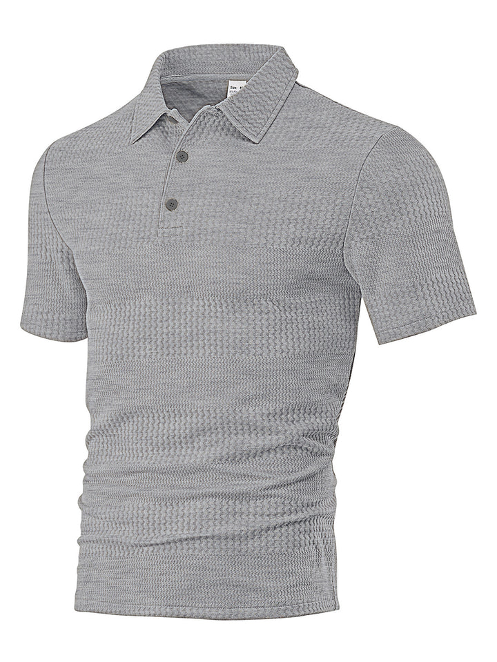 Herren nan körperbetontes Kurzarm-Polo aus elastischem Jacquardstrick mit Hemdkragen Drune