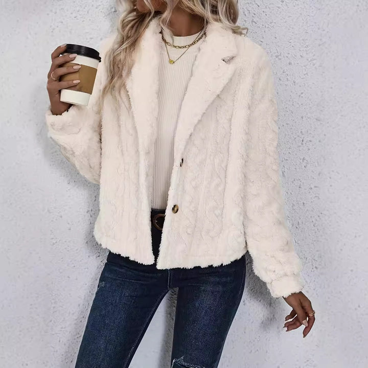 Damen Plüschjacke mit strukturiertem Muster und elegantem Schnitt Drune