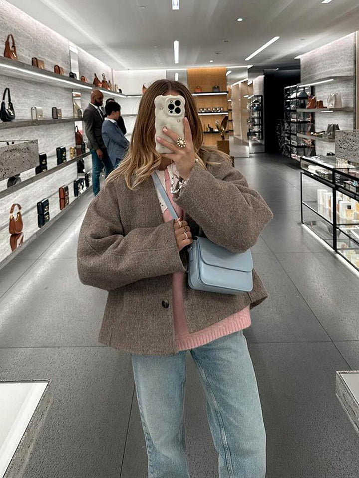 Damen Designer-Wolljacke im Oversized-Stil mit praktischen Taschen Drune