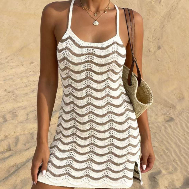 Damen Häkel-Strandkleid mit Wellenmuster Drune