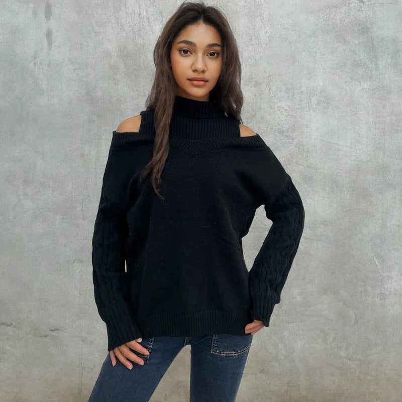 Damen Pullover mit schulterfreiem Design und strukturierten Ärmeln Drune