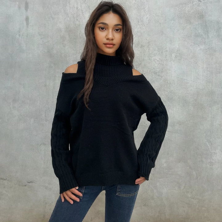 Damen Pullover mit schulterfreiem Design und strukturierten Ärmeln Drune