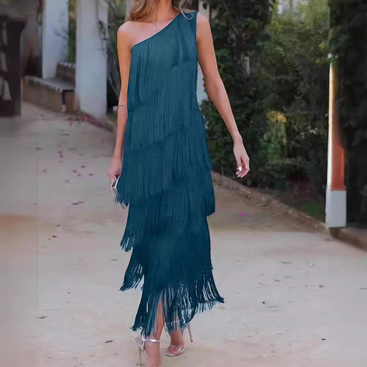 Damen Fransen Maxikleid mit asymmetrischem Schnitt und elegantem Detail Drune