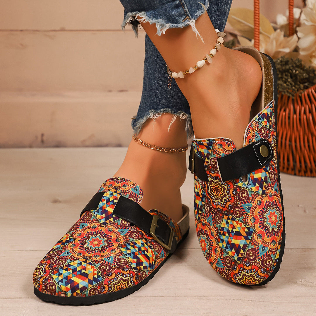 Damen Freizeit-Sandalen mit buntem geometrischen Design und verstellbarem Riemen Drune