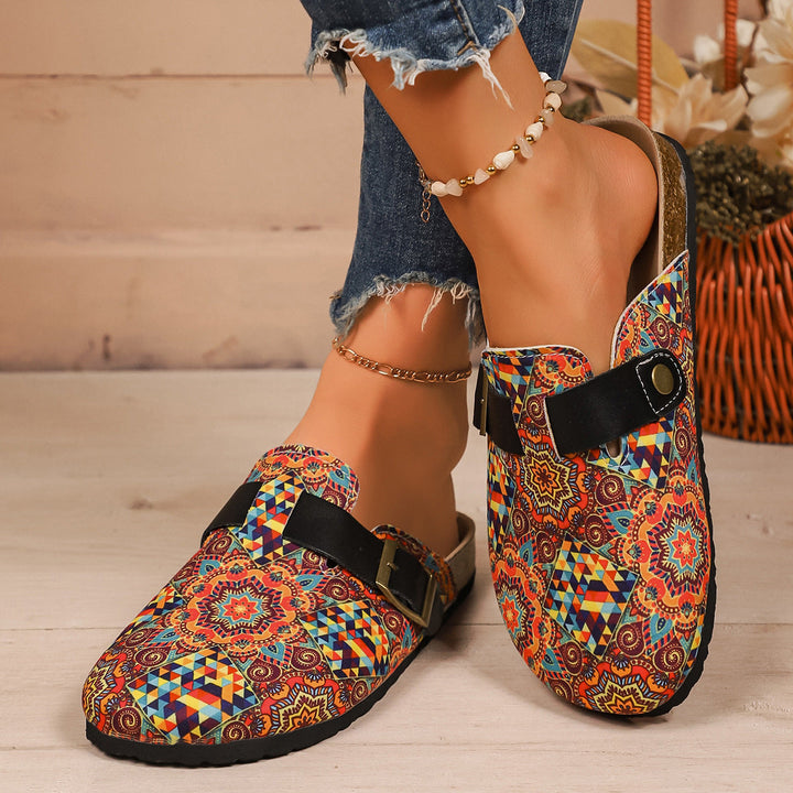 Damen Freizeit-Sandalen mit buntem geometrischen Design und verstellbarem Riemen Drune
