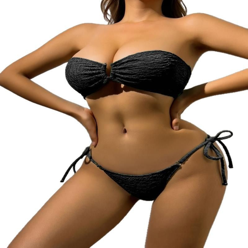 Damen Bandeau-Bikini mit modischem Rüschendesign und verstellbaren Bändern Drune
