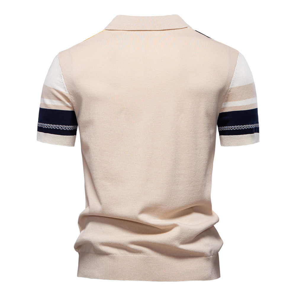 Herren nan retro-inspiriertes Strickpolo mit vertikaler Intarsienstruktur und offenem Kentkragen Drune