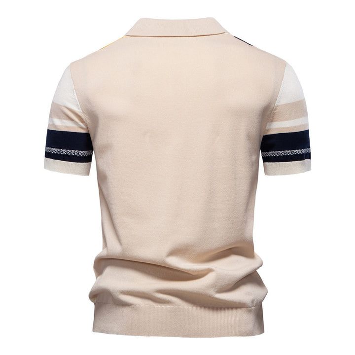 Herren nan retro-inspiriertes Strickpolo mit vertikaler Intarsienstruktur und offenem Kentkragen Drune