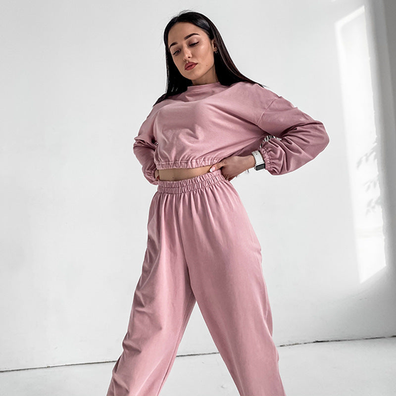Damen lässiges Set mit elastischem Bund und cropped Jacke Drune