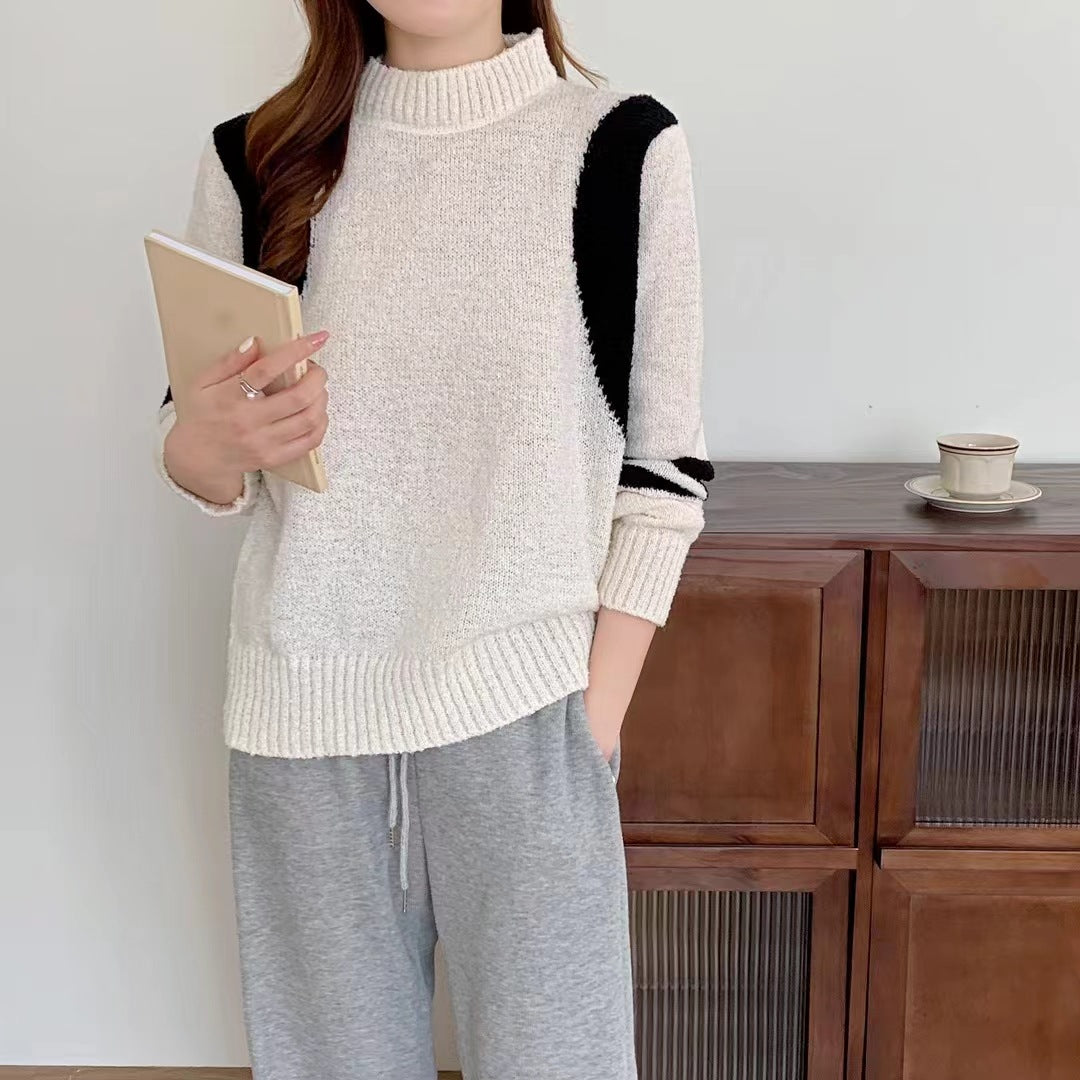 Damen Pullover mit hohem Kragen und kontrastierenden Ärmeln Drune
