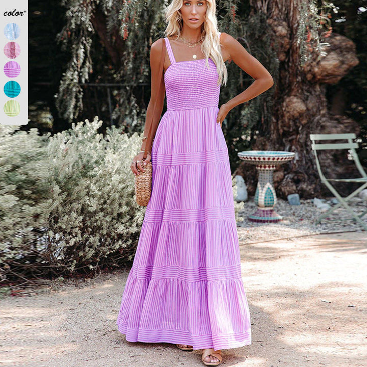Damen Maxikleid mit gerafftem Oberteil und voluminösem Rock Drune