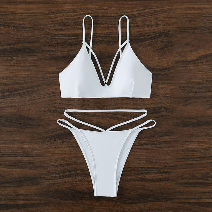 Damen Triangel-Bikini mit tiefem V-Ausschnitt und raffinierten Trägermuster Drune