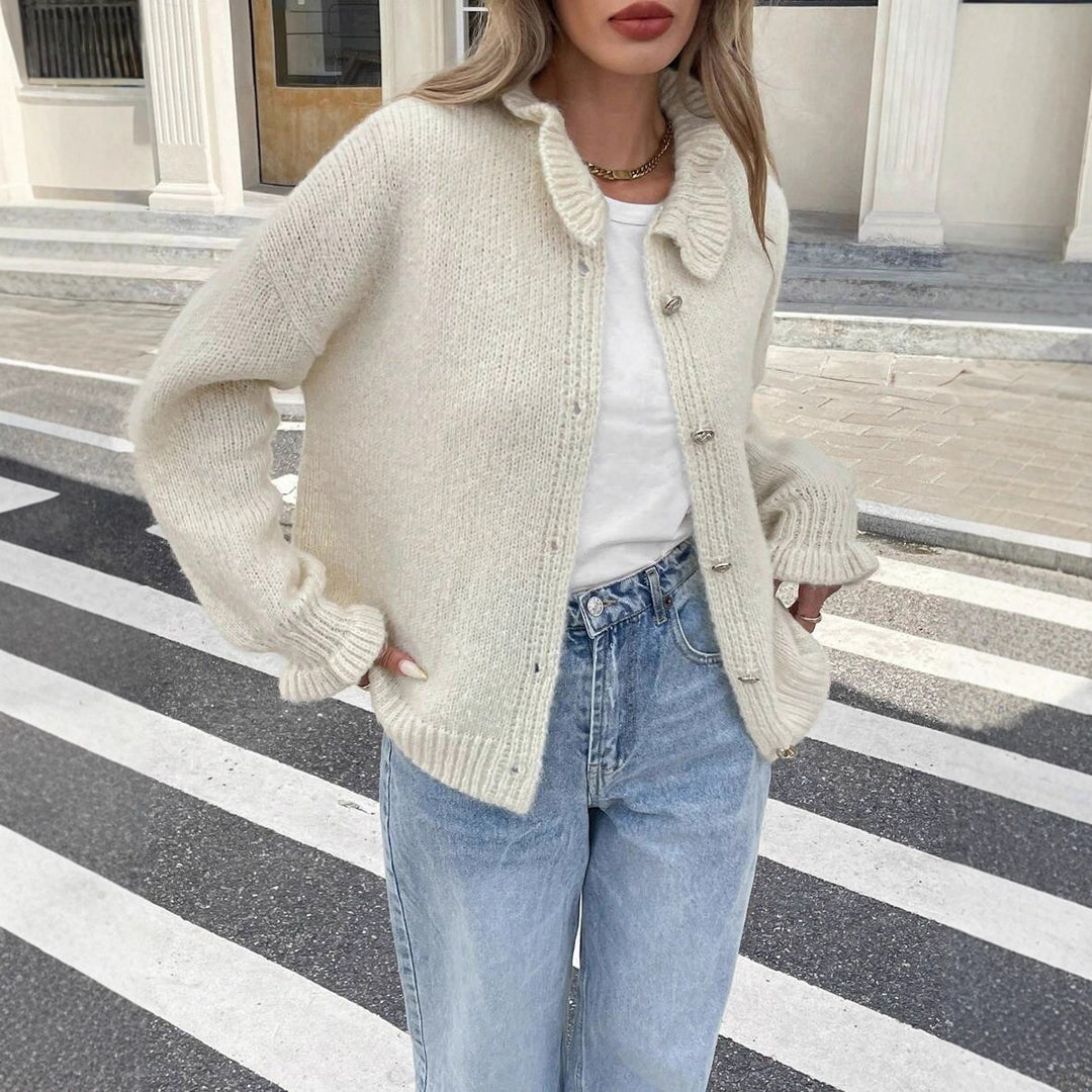 Damen lässige und oversized Strickjacke mit Knopfleiste Drune