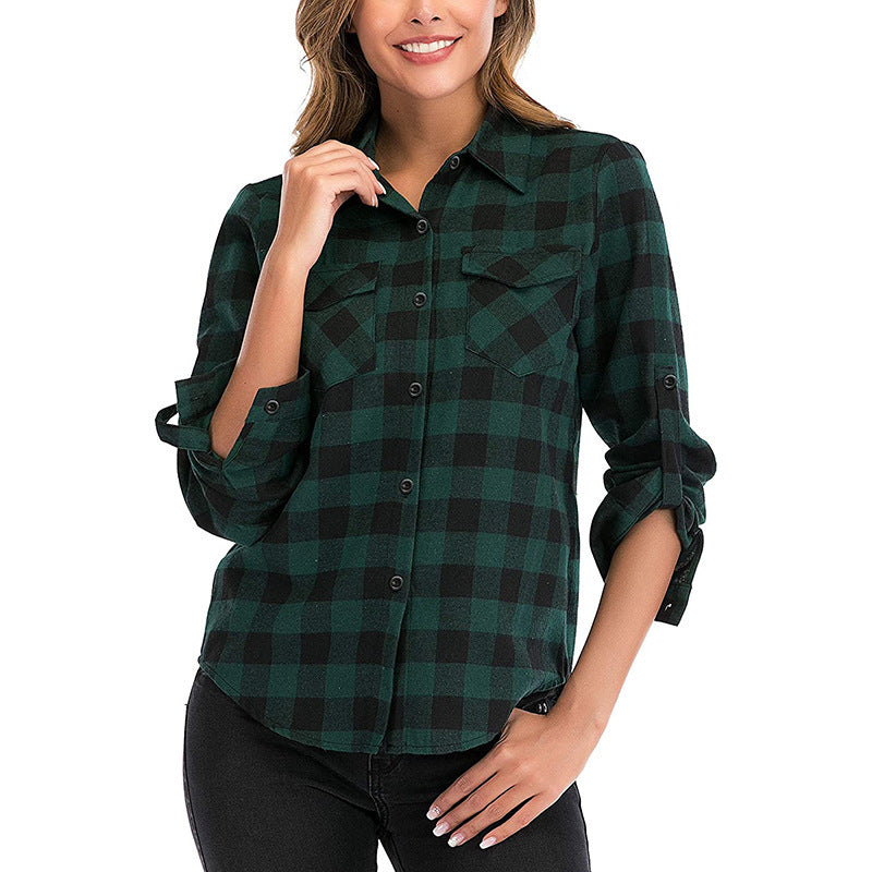 Damen Karierte Flanellbluse Drune