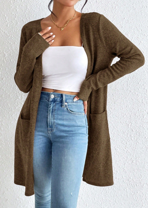 Damen Langer Strickcardigan mit praktischen Taschen Drune