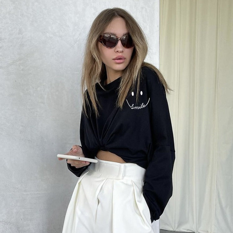 Damen lässiges Sweatshirt mit lächelndem Print Drune