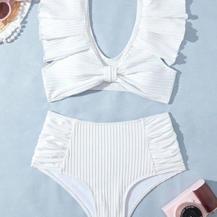 Damen Hochgeschnittener Bikini mit Rüschendetails Drune