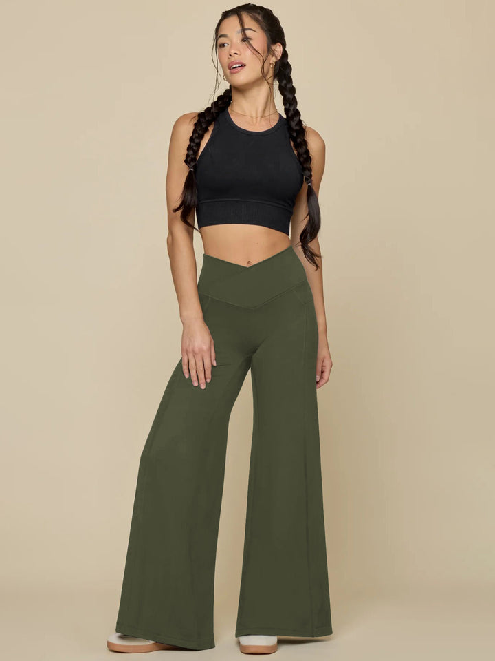 Damen elegante High-Waist Freizeithose mit weitem Bein und praktischen Taschen Drune