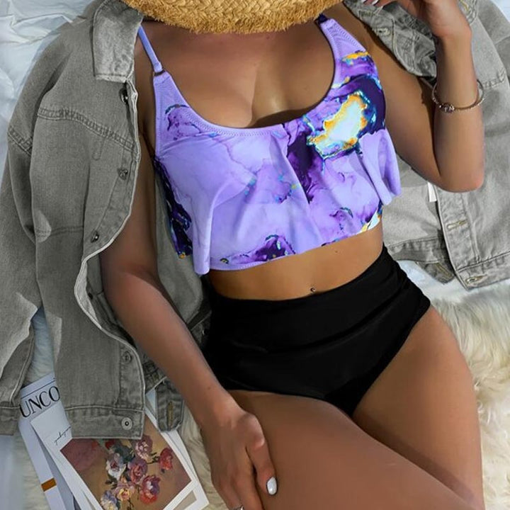 Damen Sportlicher Bikini mit floralen Rüschen Drune