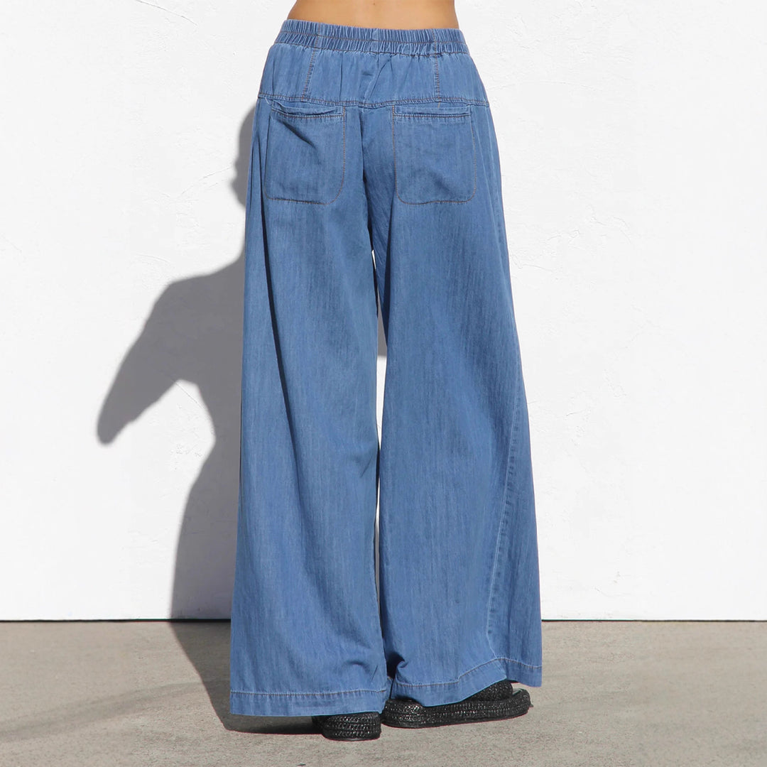 Damen weite Denim-Hotpants mit elastischem Bund und Knopfdetails Drune
