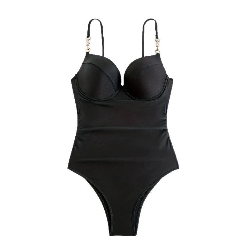 Damen Eleganter Hochgeschnittener Einteiler Badeanzug mit modischen Schnallen Drune